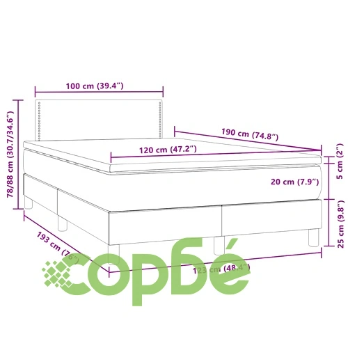 Боксспринг легло с матрак и LED, черно, 120x190 см, кадифе ➤ топ цена ➤ sorbe.bg
