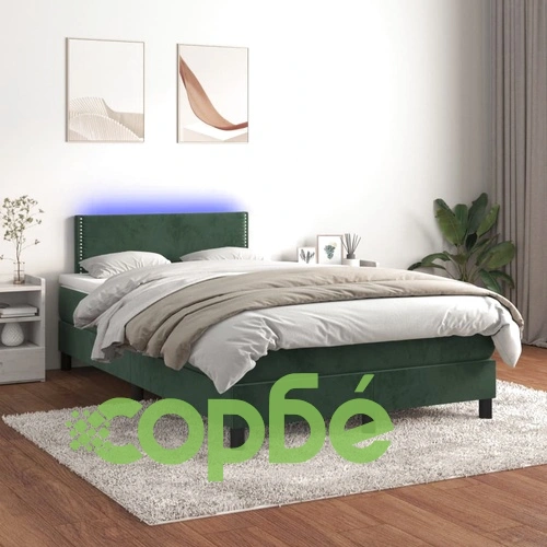 Боксспринг легло с матрак и LED тъмнозелено 120x190 см кадифе ➤ топ цена ➤ sorbe.bg