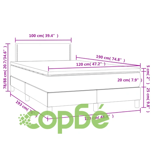 Боксспринг легло с матрак и LED тъмнозелено 120x190 см кадифе ➤ топ цена ➤ sorbe.bg