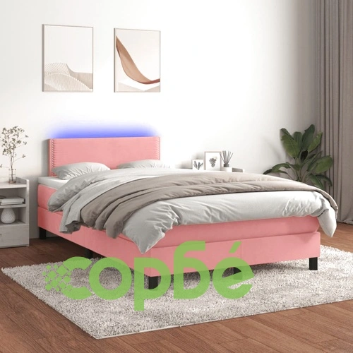 Боксспринг легло с матрак и LED, черно, 120x190 см, кадифе ➤ топ цена ➤ sorbe.bg
