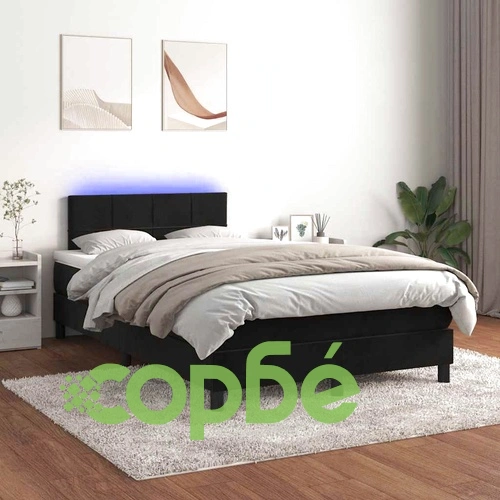 Боксспринг легло с матрак и LED, черно, 120x190 см, кадифе ➤ топ цена ➤ sorbe.bg
