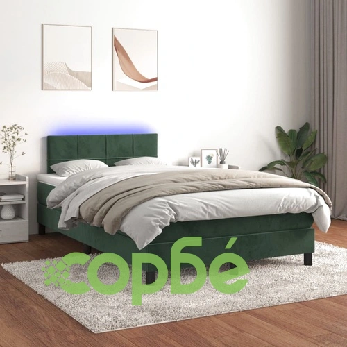 Боксспринг легло с матрак и LED тъмнозелено 120x190 см кадифе ➤ топ цена ➤ sorbe.bg