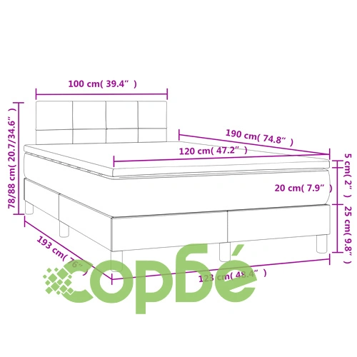 Боксспринг легло с матрак и LED тъмнозелено 120x190 см кадифе ➤ топ цена ➤ sorbe.bg
