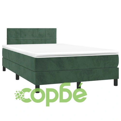 Боксспринг легло с матрак и LED тъмнозелено 120x190 см кадифе ➤ топ цена ➤ sorbe.bg