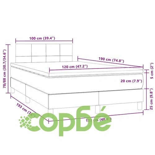 Боксспринг легло с матрак и LED, тъмносиньо, 120x190 см, кадифе ➤ топ цена ➤ sorbe.bg