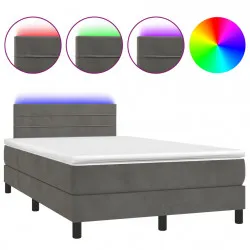 Боксспринг легло с матрак и LED, тъмносиво, 120x190 см, кадифе