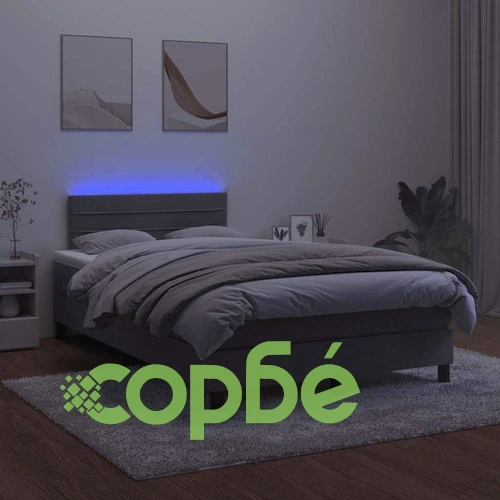 Боксспринг легло с матрак и LED, тъмносиво, 120x190 см, кадифе ➤ топ цена ➤ sorbe.bg
