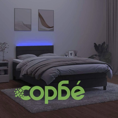 Боксспринг легло с матрак и LED, черно, 120x190 см, кадифе ➤ топ цена ➤ sorbe.bg
