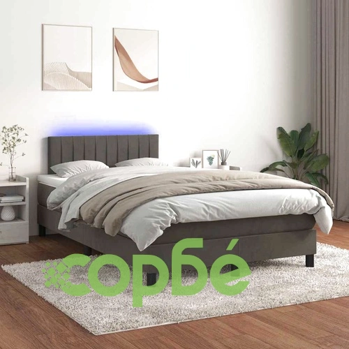 Боксспринг легло с матрак и LED, тъмносиво, 120x190 см, кадифе ➤ топ цена ➤ sorbe.bg