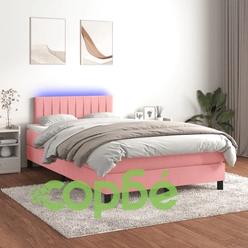 Боксспринг легло с матрак и LED, черно, 120x190 см, кадифе ➤ топ цена ➤ sorbe.bg