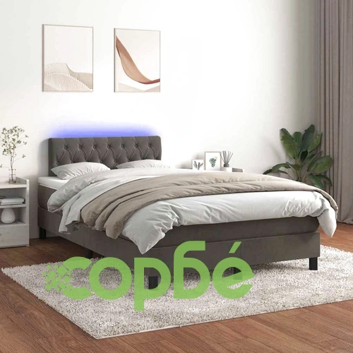 Боксспринг легло с матрак и LED, тъмносиво, 120x190 см, кадифе ➤ топ цена ➤ sorbe.bg