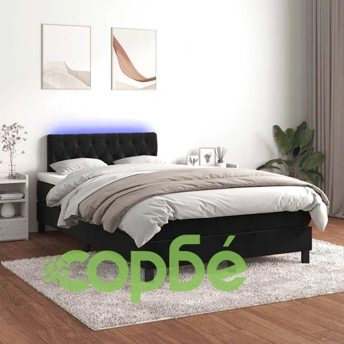 Боксспринг легло с матрак и LED, черно, 120x190 см, кадифе ➤ топ цена ➤ sorbe.bg