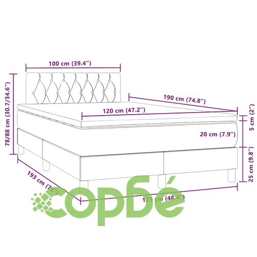 Боксспринг легло с матрак и LED, черно, 120x190 см, кадифе ➤ топ цена ➤ sorbe.bg