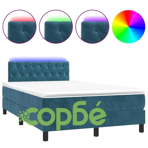 Боксспринг легло с матрак и LED, тъмносиньо, 120x190 см, кадифе ➤ топ цена ➤ sorbe.bg