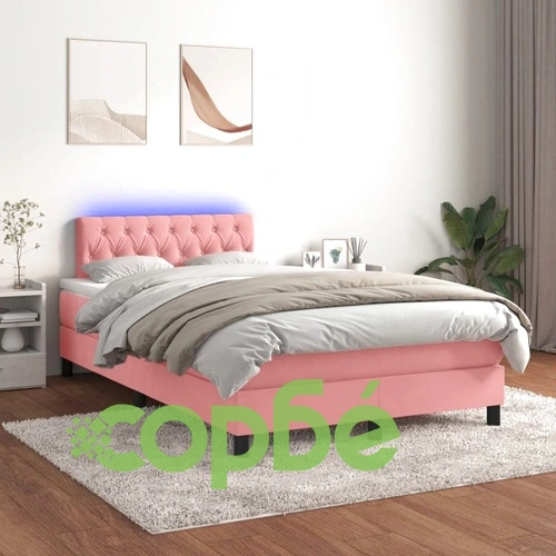 Боксспринг легло с матрак и LED, черно, 120x190 см, кадифе ➤ топ цена ➤ sorbe.bg