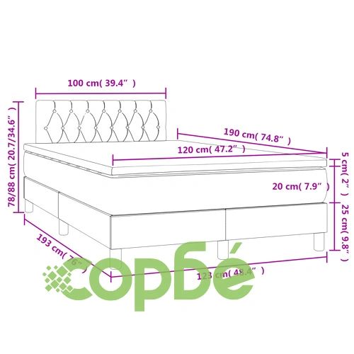 Боксспринг легло с матрак и LED, черно, 120x190 см, кадифе ➤ топ цена ➤ sorbe.bg