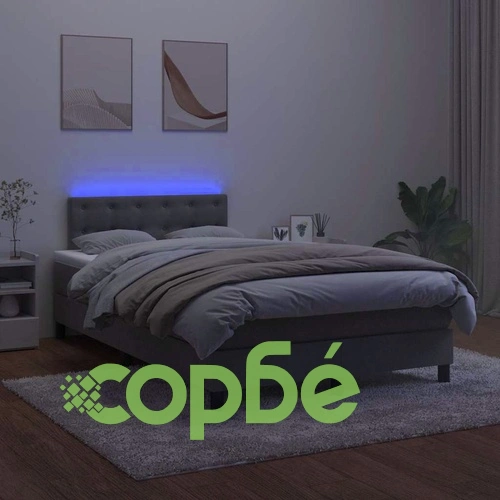 Боксспринг легло с матрак и LED, тъмносиво, 120x190 см, кадифе ➤ топ цена ➤ sorbe.bg