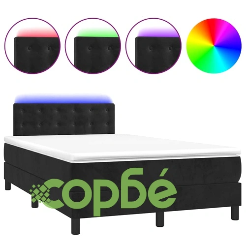 Боксспринг легло с матрак и LED, черно, 120x190 см, кадифе ➤ топ цена ➤ sorbe.bg