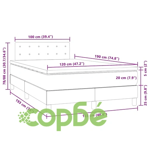 Боксспринг легло с матрак и LED, черно, 120x190 см, кадифе ➤ топ цена ➤ sorbe.bg