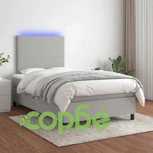 Боксспринг легло с матрак и LED, светлосиво, 120x190 см, плат ➤ топ цена ➤ sorbe.bg