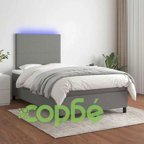 Боксспринг легло с матрак и LED, тъмносиво, 120x190 см, плат ➤ топ цена ➤ sorbe.bg