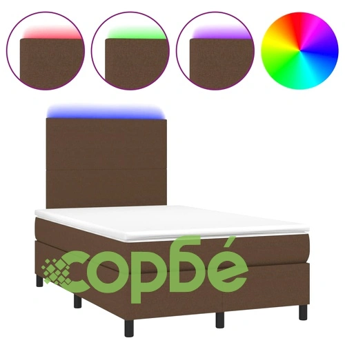 Боксспринг легло с матрак и LED, тъмнокафяво, 120x190 см, плат ➤ топ цена ➤ sorbe.bg