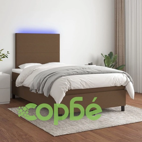 Боксспринг легло с матрак и LED, тъмнокафяво, 120x190 см, плат ➤ топ цена ➤ sorbe.bg