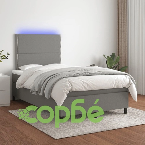Боксспринг легло с матрак и LED, тъмносиво, 120x190 см, плат ➤ топ цена ➤ sorbe.bg