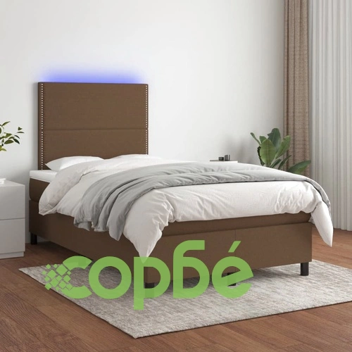 Боксспринг легло с матрак и LED, тъмнокафяво, 120x190 см, плат ➤ топ цена ➤ sorbe.bg