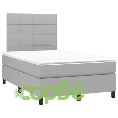 Боксспринг легло с матрак и LED, светлосиво, 120x190 см, плат ➤ топ цена ➤ sorbe.bg