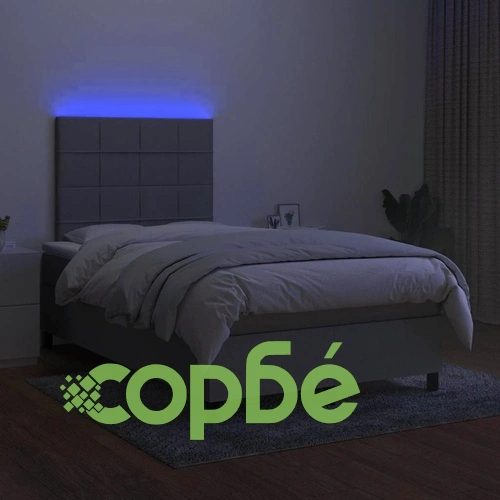 Боксспринг легло с матрак и LED, светлосиво, 120x190 см, плат ➤ топ цена ➤ sorbe.bg