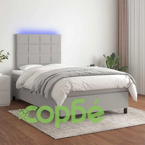 Боксспринг легло с матрак и LED, светлосиво, 120x190 см, плат ➤ топ цена ➤ sorbe.bg