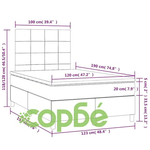 Боксспринг легло с матрак и LED, светлосиво, 120x190 см, плат ➤ топ цена ➤ sorbe.bg