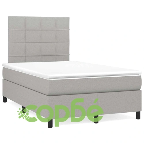 Боксспринг легло с матрак и LED, светлосиво, 120x190 см, плат ➤ топ цена ➤ sorbe.bg