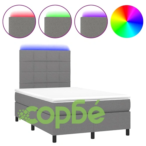 Боксспринг легло с матрак и LED, тъмносиво, 120x190 см, плат ➤ топ цена ➤ sorbe.bg