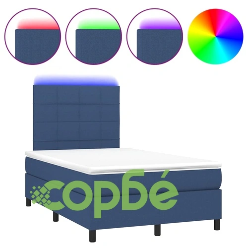 Боксспринг легло с матрак и LED, синьо, 120x190 см, текстил ➤ топ цена ➤ sorbe.bg