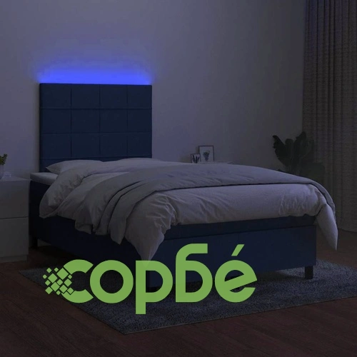 Боксспринг легло с матрак и LED, синьо, 120x190 см, текстил ➤ топ цена ➤ sorbe.bg