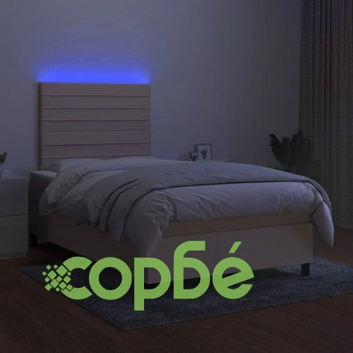 Боксспринг легло с матрак и LED, кремаво, 120x190 см, плат ➤ топ цена ➤ sorbe.bg