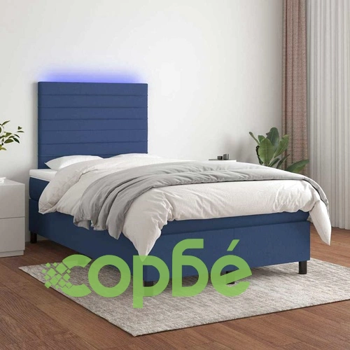 Боксспринг легло с матрак и LED, синьо, 120x190 см, текстил ➤ топ цена ➤ sorbe.bg