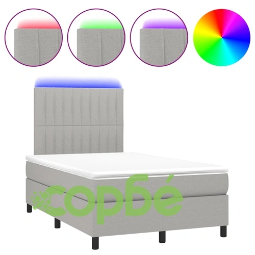Боксспринг легло с матрак и LED, светлосиво, 120x190 см, плат ➤ топ цена ➤ sorbe.bg