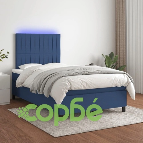 Боксспринг легло с матрак и LED, синьо, 120x190 см, текстил ➤ топ цена ➤ sorbe.bg