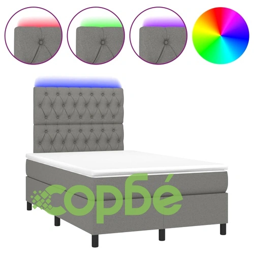 Боксспринг легло с матрак и LED, тъмносиво, 120x190 см, плат ➤ топ цена ➤ sorbe.bg