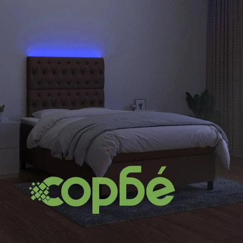 Боксспринг легло с матрак и LED, тъмнокафяво, 120x190 см, плат ➤ топ цена ➤ sorbe.bg