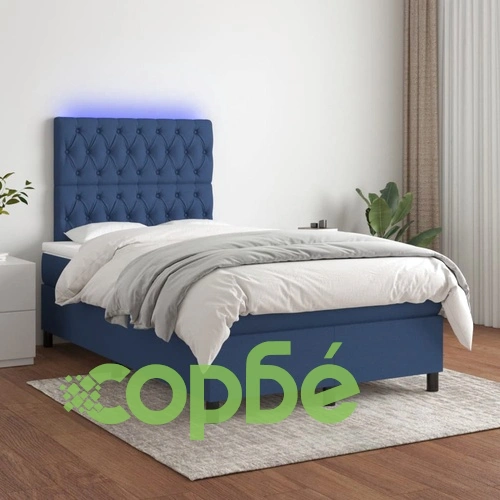 Боксспринг легло с матрак и LED, синьо, 120x190 см, текстил ➤ топ цена ➤ sorbe.bg