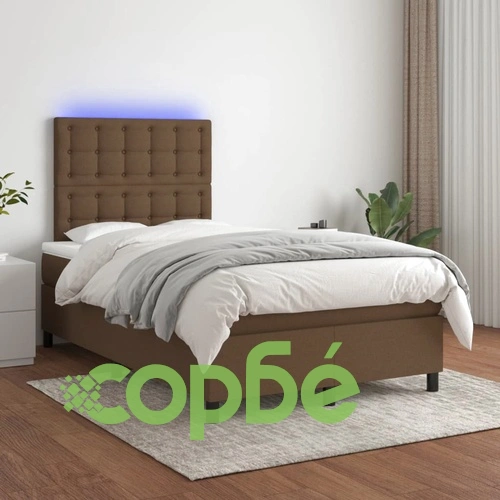 Боксспринг легло с матрак и LED, тъмнокафяво, 120x190 см, плат ➤ топ цена ➤ sorbe.bg