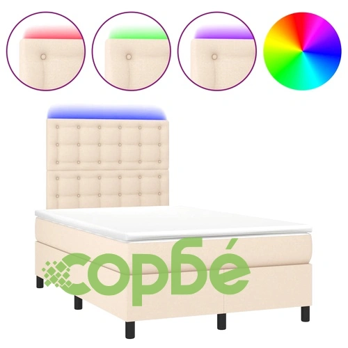 Боксспринг легло с матрак и LED, кремаво, 120x190 см, плат ➤ топ цена ➤ sorbe.bg