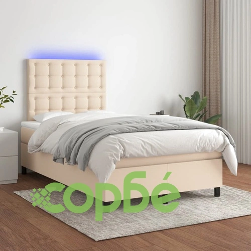 Боксспринг легло с матрак и LED, кремаво, 120x190 см, плат ➤ топ цена ➤ sorbe.bg