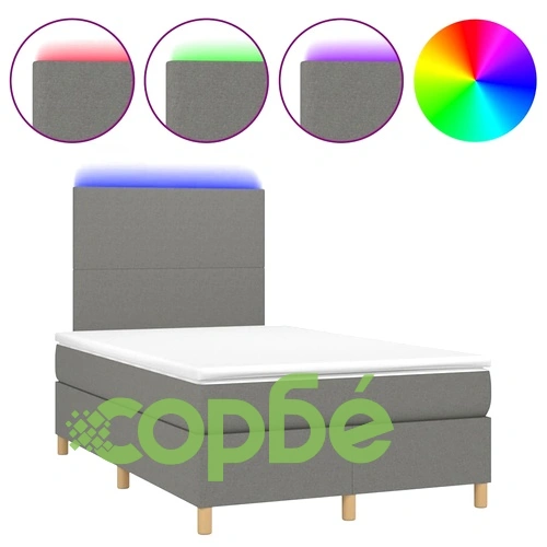 Боксспринг легло с матрак и LED, тъмносиво, 120x190 см, плат ➤ топ цена ➤ sorbe.bg