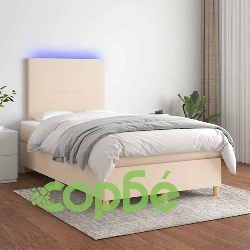 Боксспринг легло с матрак и LED, кремаво, 120x190 см, плат ➤ топ цена ➤ sorbe.bg