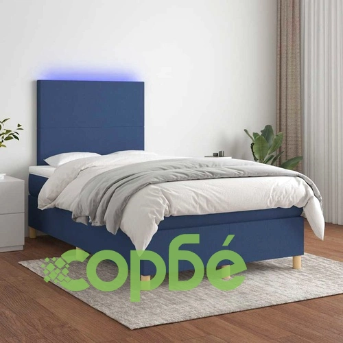 Боксспринг легло с матрак и LED, синьо, 120x190 см, текстил ➤ топ цена ➤ sorbe.bg